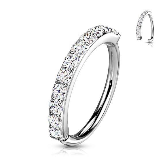 Single Lined Half Circle with Embedded CZ Bendable Hoop-Nose and Ear - Picture 3 of 7